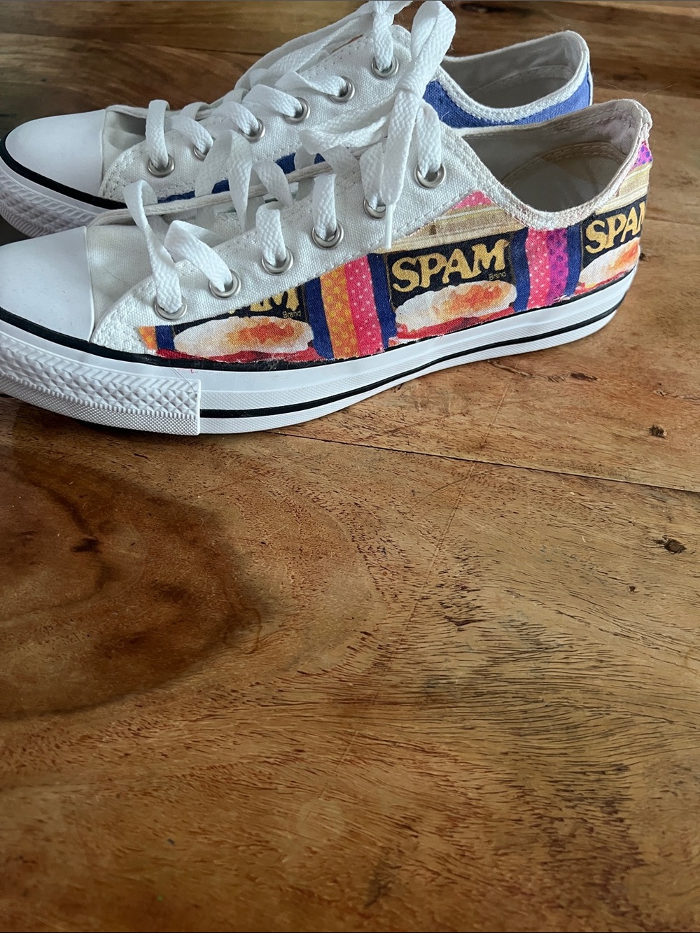 Converse White Sneakers with Multicolor Spam Can Graphic